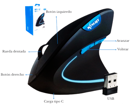 Mouse Inalámbrico Ergonómico Vertical – 2.4Ghz Recargable en Iquique