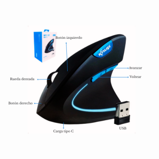 Mouse Inalámbrico Ergonómico Vertical – 2.4Ghz Recargable
